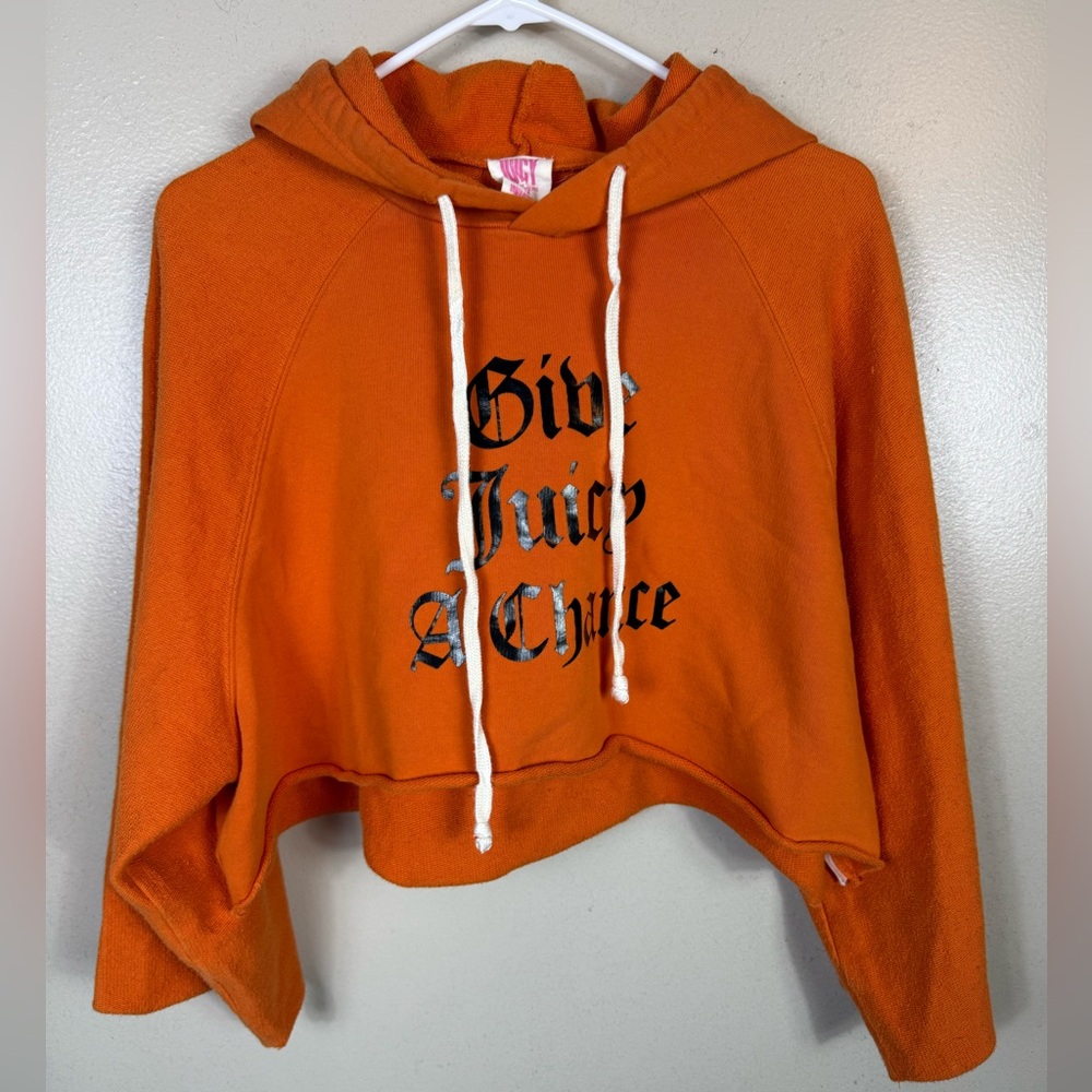 Juicy Couture Urban Outfitters Cropped Hoodie Orange Large Womens‎ Boxy Raw Hem